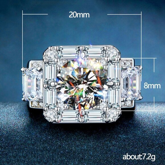 ✨ 925 Silver Plated Luxury Rectangle CZ Unisex Wedding Ring, MARR9439 - Picture 4 of 4